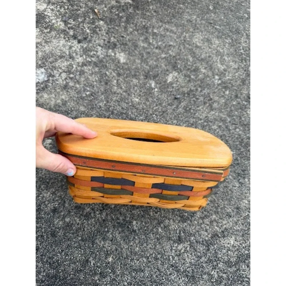 Longaberger Tissue Basket with Woodcrafts Lid and Plastic Liner Woven Decor